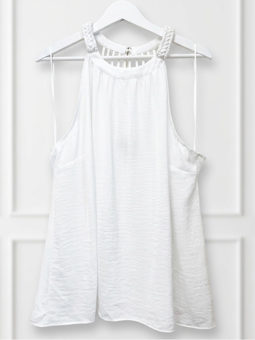 Thalia Sodi White Braided Neck Halter Blouse Size XL